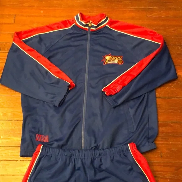 Philadelphia 76ers Vintage XXL Tracksuit Made in Korea USG blue red embroidered - Picture 2 of 10